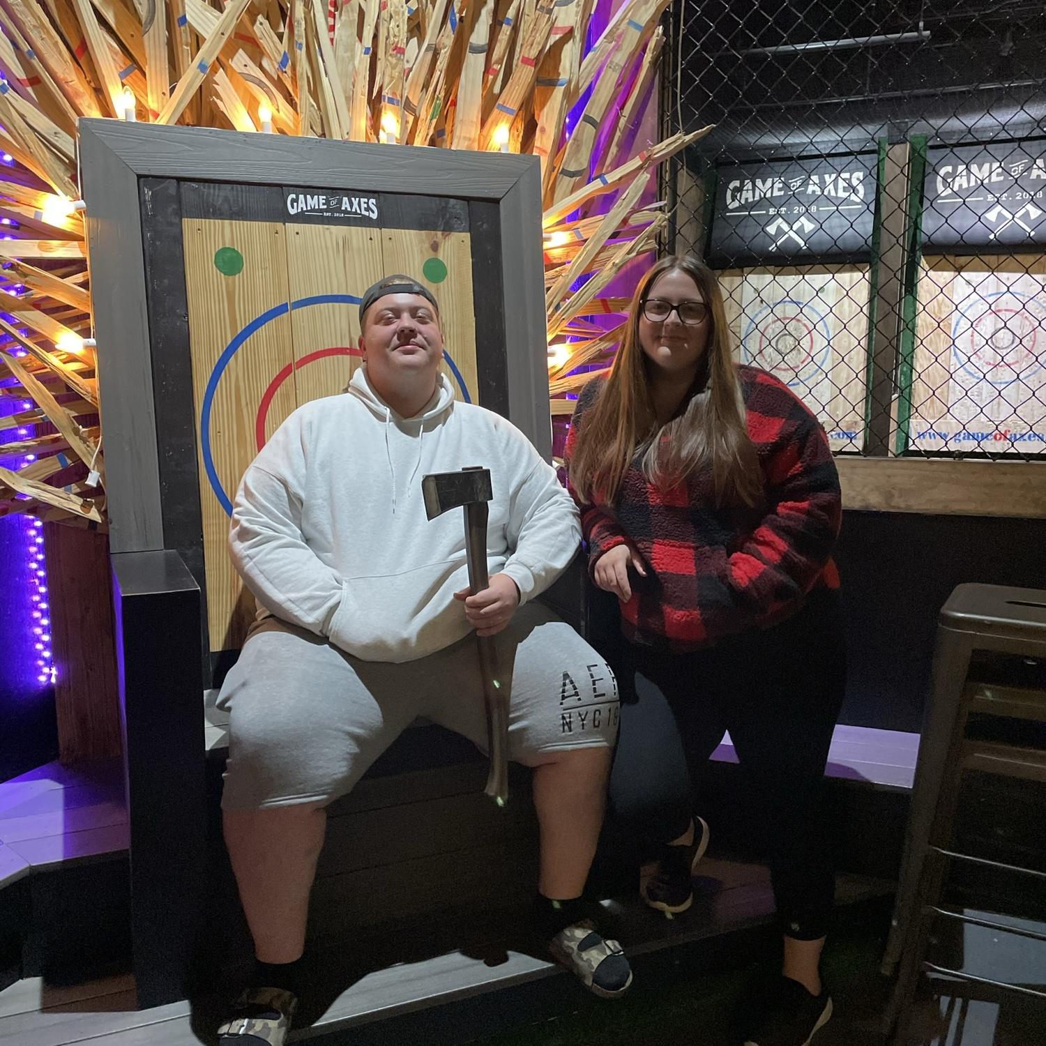 AXE throwing - guess who has better aim? If you guessed the groom you’re correct! The bride split the wall.