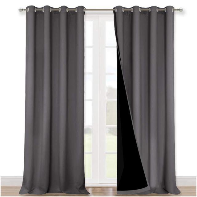 NICETOWN 100% Blackout Blinds, Laundry Room Decor Window Treatment Curtains for Large Patio Sliding Door, Thermal Insulated Grey Curtains for Bedroom, Set of 2, 52 inches x 108 inches