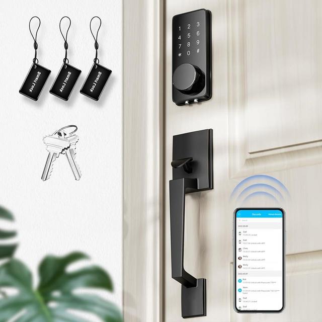 Front Door Lock Set, Keyless Entry Door Lock with Handle, Smart Deadbolt with App, Auto Lock & 1 Touch Locking, Easy Installation