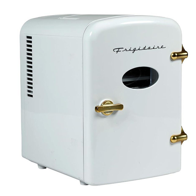 Frigidaire Retro Mini Personal Fridge Cooler, Holds up to 9 Cans, Portable for Car, Office, Bedroom, Dorm Room, or Cabin, Includes 110V AC and 12V DC cords - White Gold (Special Edition Color)