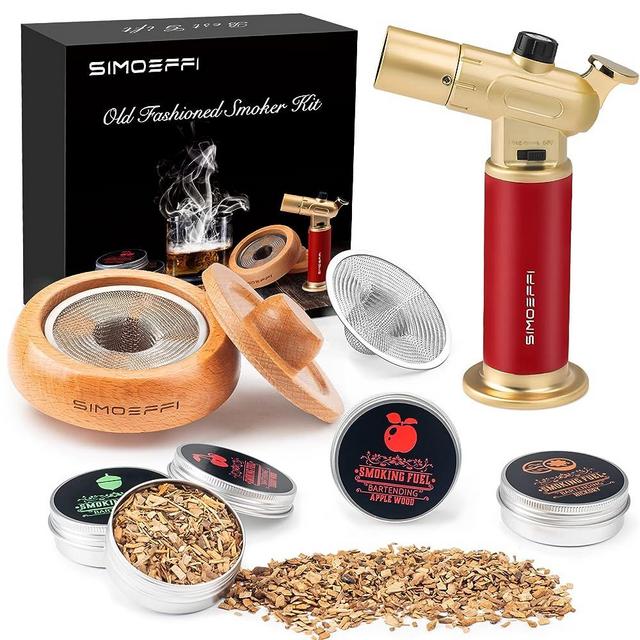 Cocktail Smoker Kit with Torch, Old Fashioned Smoker Kit for Bourbon Whiskey Drink, with 4 Different Flavor Wood Smoker Chips, Vodka/Gin/Tequila/Rum Liquor Gifts for Whiskey Lovers, Father(No Butane)
