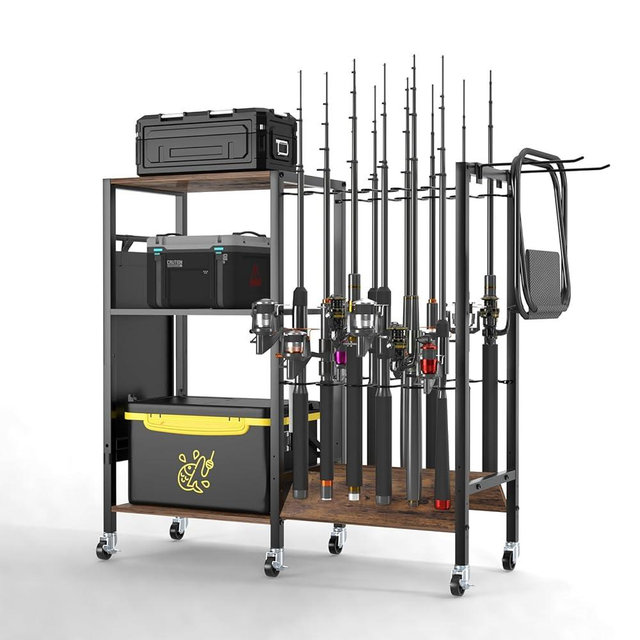 aledaras Fishing Rod Holders, Fishing Pole Holders, Fishing Gear Tackle Cart, Fishing Equipment Organizers for Garage, Fits Most Rods of 1.57" (40mm) Diameter, hold up to 12 Rods or Combos