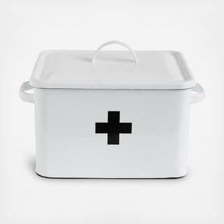 Enameled Metal First Aid Box with Lid & Swiss Cross