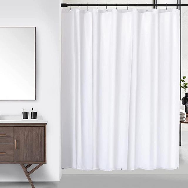 downluxe Fabric Shower Curtain Liner 72" x 72" Standard Size - Fabric 4 Gauge Lightweight Shower Liner with Grommets Holes and Magnets for Bathroom, White
