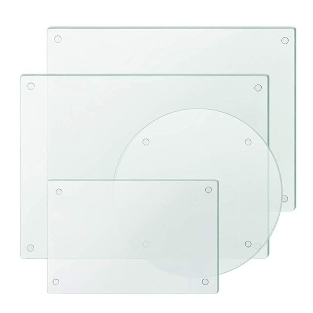 Clear Tempered Glass Cutting Board Set of 4, Non Slip Glass Trays for Kitchen Countertop by Murrey Home, Heat Resistant, No Stain, 11.75"x15.75", 7.75"x11.75" & Round 11.75"