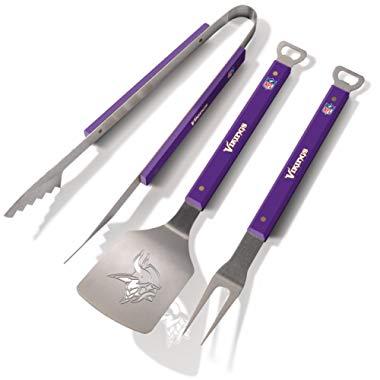 YouTheFan NFL 3-Piece Spirit Series BBQ Grill Set: 18" Stainless Steel Sportula (Spatula), Fork & Tongs with 2 Bottle Openers
