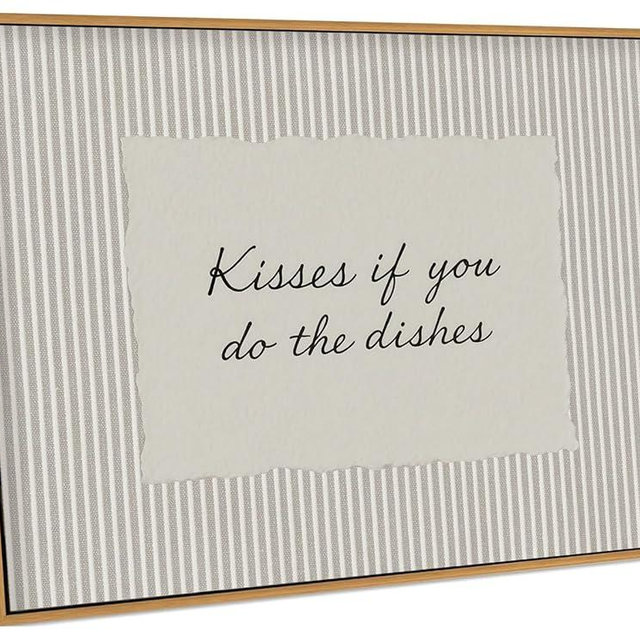 LJTYTHJA Vintage Framed Wall Art Kitchen Wall Decor Kisses If You Do The Dishes Prints Modern Farmhouse Canvas Art Striped Quote Pictures Artwork for Dining Room Pantry 8x10in
