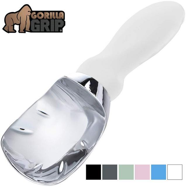 Gorilla Grip Premium Ice Cream Scoop, Dishwasher Safe Scooper with Comfortable Grip Handle, Heavy Duty Durable Design, Professional Kitchen Tool Perfect for Gelato, Cookie Dough, Sorbet, White