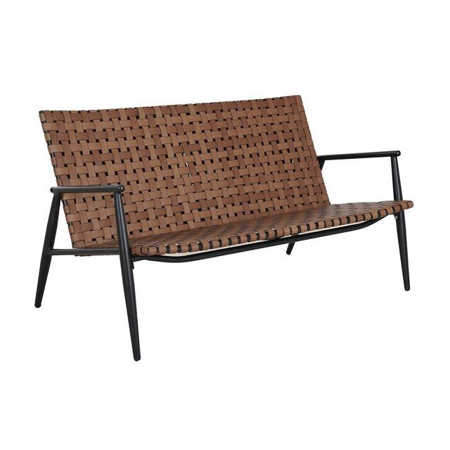 Grand patio Outdoor/Indoor Aksel Series Conversation Loveseat, All Weather Leather-Look Wicker Outdoor Powder Coated Aluminum Frame 2-Seat Sofa for Patio Garden Balcony Backyard