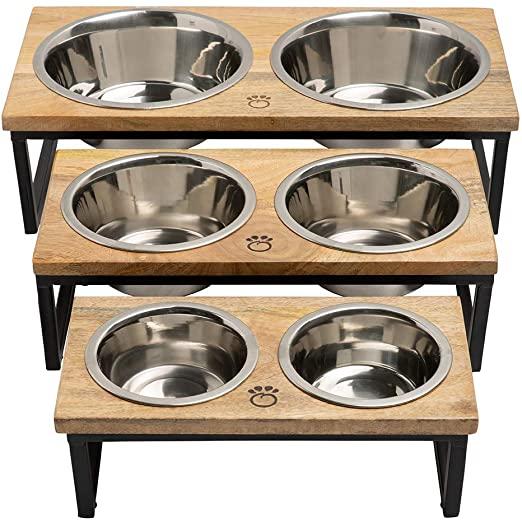 Brave Bark Wood & Metal Feeder - Premium Mango Wood Feeder with Metal Stand, 2 Stainless Steel Bowls for Food or Water Included, Perfect for Dogs, Cats & Pets of Any Size, Great for Home or Office (M)