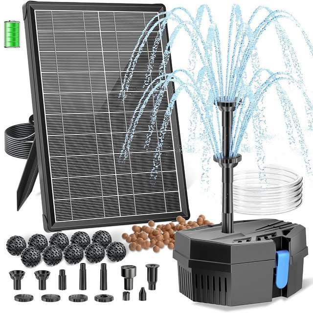 Biling Solar Pond Filter for Small Pond, 8W Solar Water Fountain with 3600mAh Battery, Clean Water Creat Water Features for Outdoor Pond Water Feature, Work Stable in Daytime