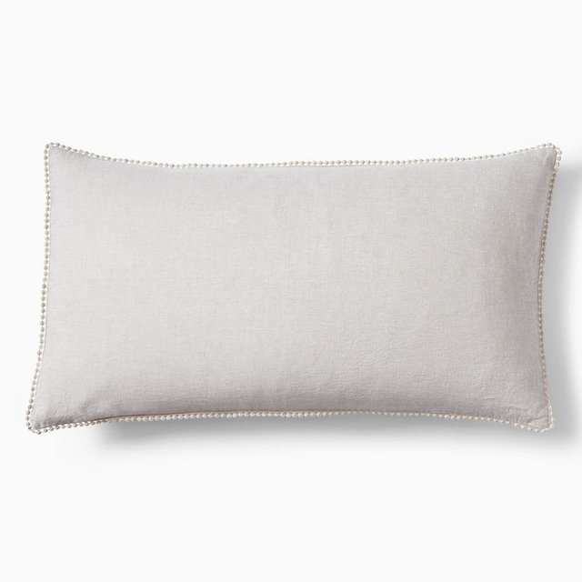 European Flax Linen Pom Pom Duvet, King Sham, Natural Flax