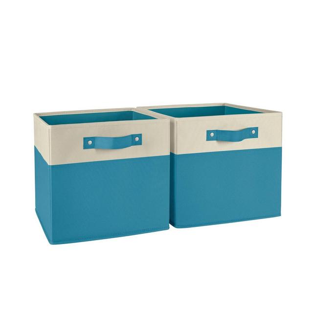 RiverRidge Kids' 2pc Two-Tone Collapsible Cube Fabric Storage Bins with Handles for Playroom Organization Turquoise Blue