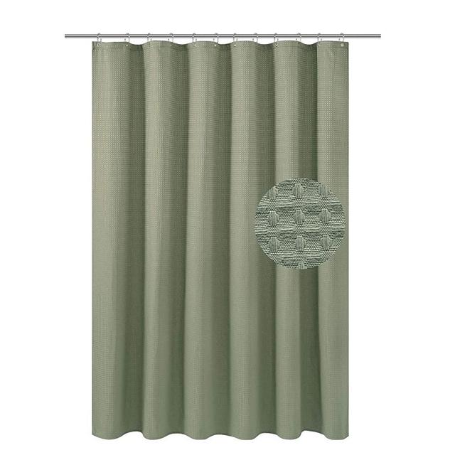 Waffle Weave Fabric Shower Curtain Heavyweight 230 GSM, Hotel Luxury, Machine Washable, Sage Green Pique Diamond Pattern, 71 x 72 inches Decorative Bathroom Curtains