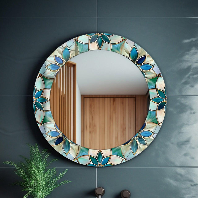 Round Mirror Wall Decor for Bathroom, Glass Wall Decor for Entryway, Living Room Mirror Decor, Tempered Glass Decor, Stained Theme Art