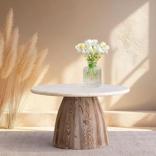 Natural Wood Coffee Table with Marble Top