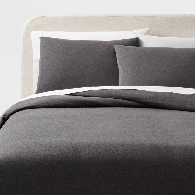 King Jersey Duvet and Sham Set Dark Gray Striped - Threshold™