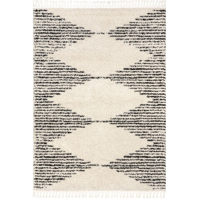 Nuloom Bria Trellis 2x3 Accent Shag Indoor Area Rug for Living Room Bedroom Dining Room Nursery Entryway, Off White/Charcoal