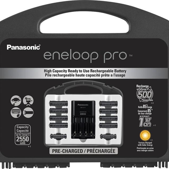 Panasonic - eneloop pro Charger, 8 AA and 2 AAA Batteries Kit - Black