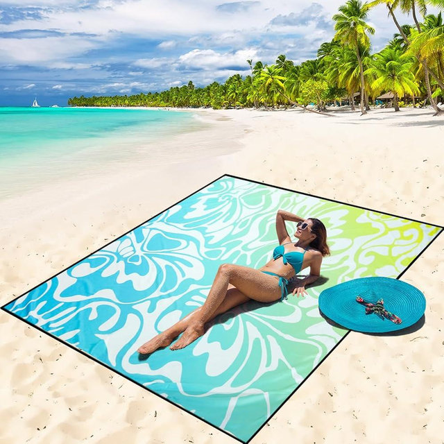 WIWIGO Beach Blanket Waterproof Sandproof Beach Mat 79" X 83" /10'x9'for 2-8 Adults Quick Drying Outdoor Picnic Mat Beach Accessories for Travel, Camping, Hiking