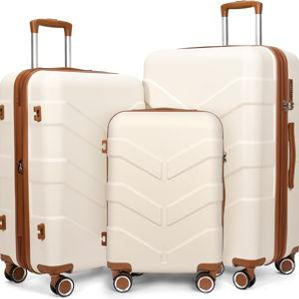 Luggage Sets 3 Piece with Spinner Wheel, Hardside Suitcase Set with TSA Lock, Expandable Travel Luggage for Men and Women, White