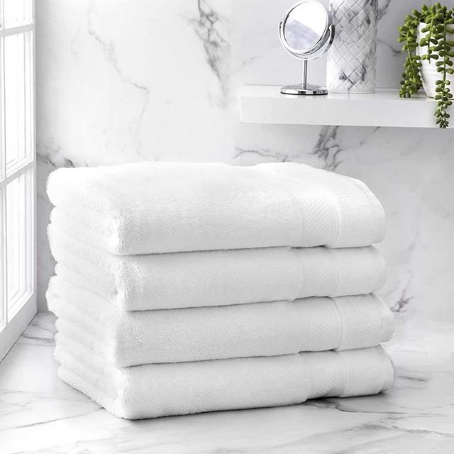 Welhome Ideal Luxurious Hygro Cotton Polyester 4 Piece Bath Towels | White | Quick Dry | Fade Resistant | Absorbent | Durable | Softer & Lofter Wash After Wash | 600 GSM | Machine Washable