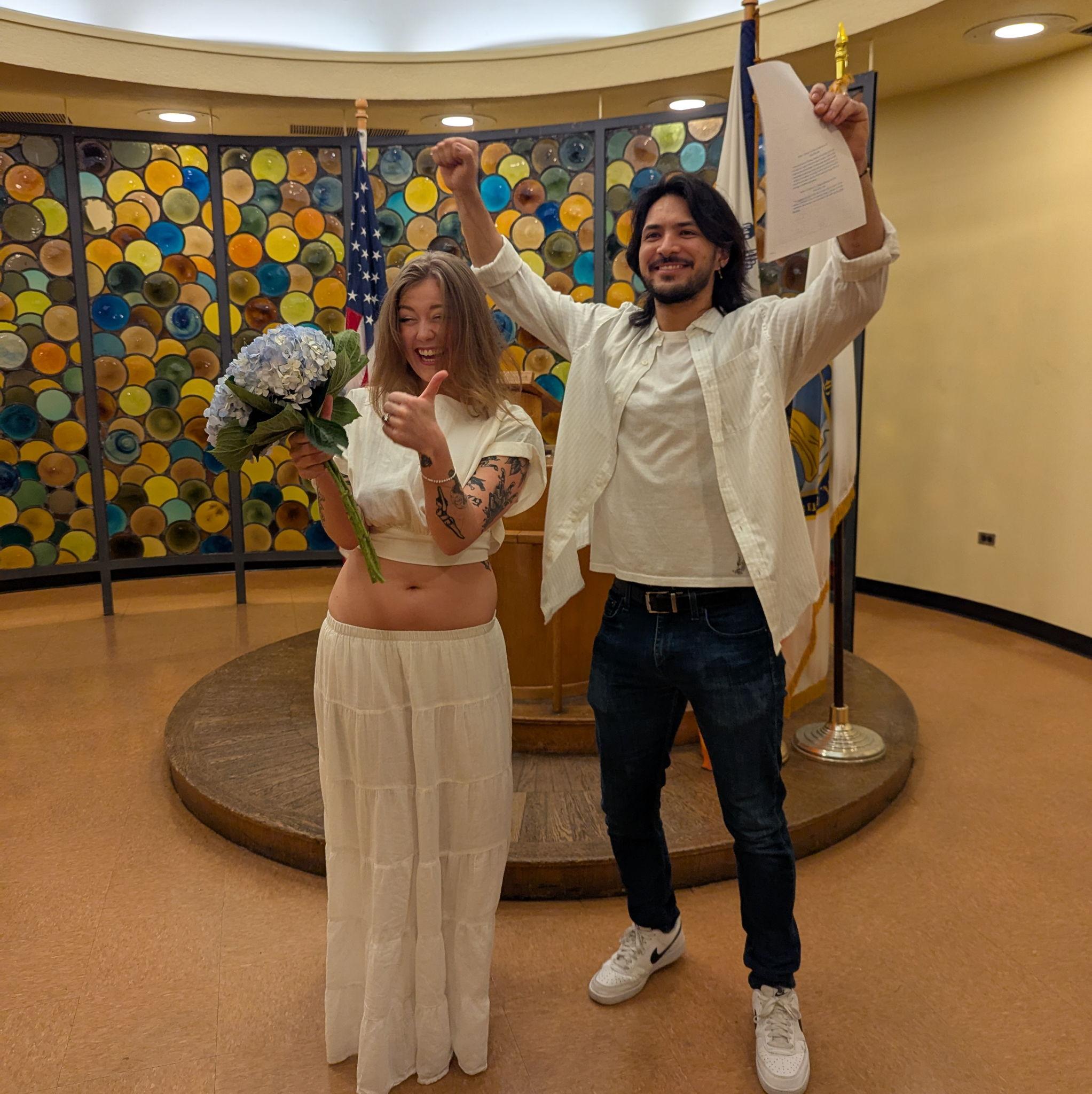 The first time the two said 'I Do' at the City Clerks Office in Brooklyn, infront of their friends and family; Nirah, Jackie, and Joselyn