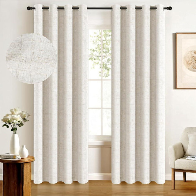 100% Blackout Shield Linen Blackout Curtains for Bedroom, Thermal Insulated Curtains 96 Inch Length 2 Panels Set, Grommet Drapes for Living Room, 50” W x 96” L, Beige