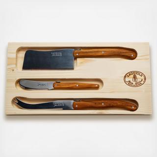 Laguiole Rustic 3-Piece Olive Wood Cheese Set