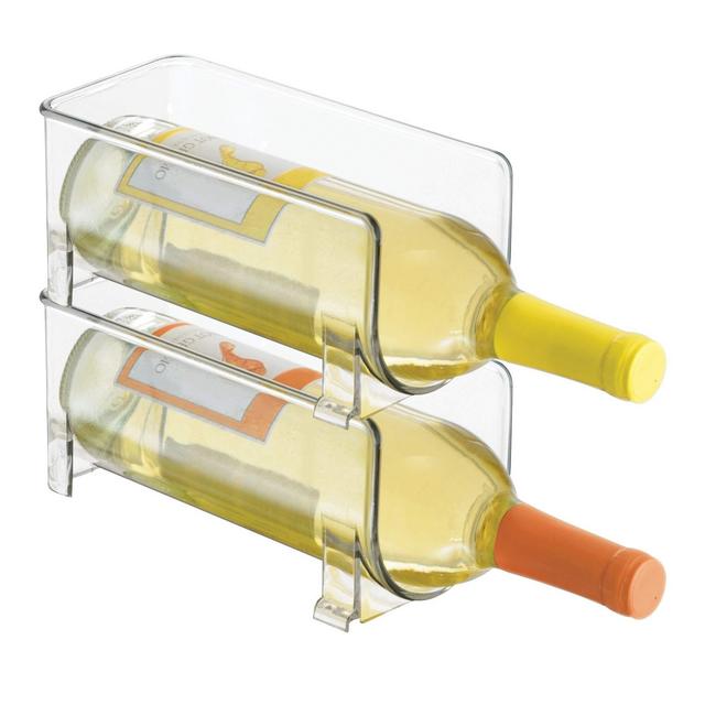 mDesign Stackable Wine Bottle Storage Rack for Kitchen Countertops, Cabinet - Holds 2 Bottles, Clear