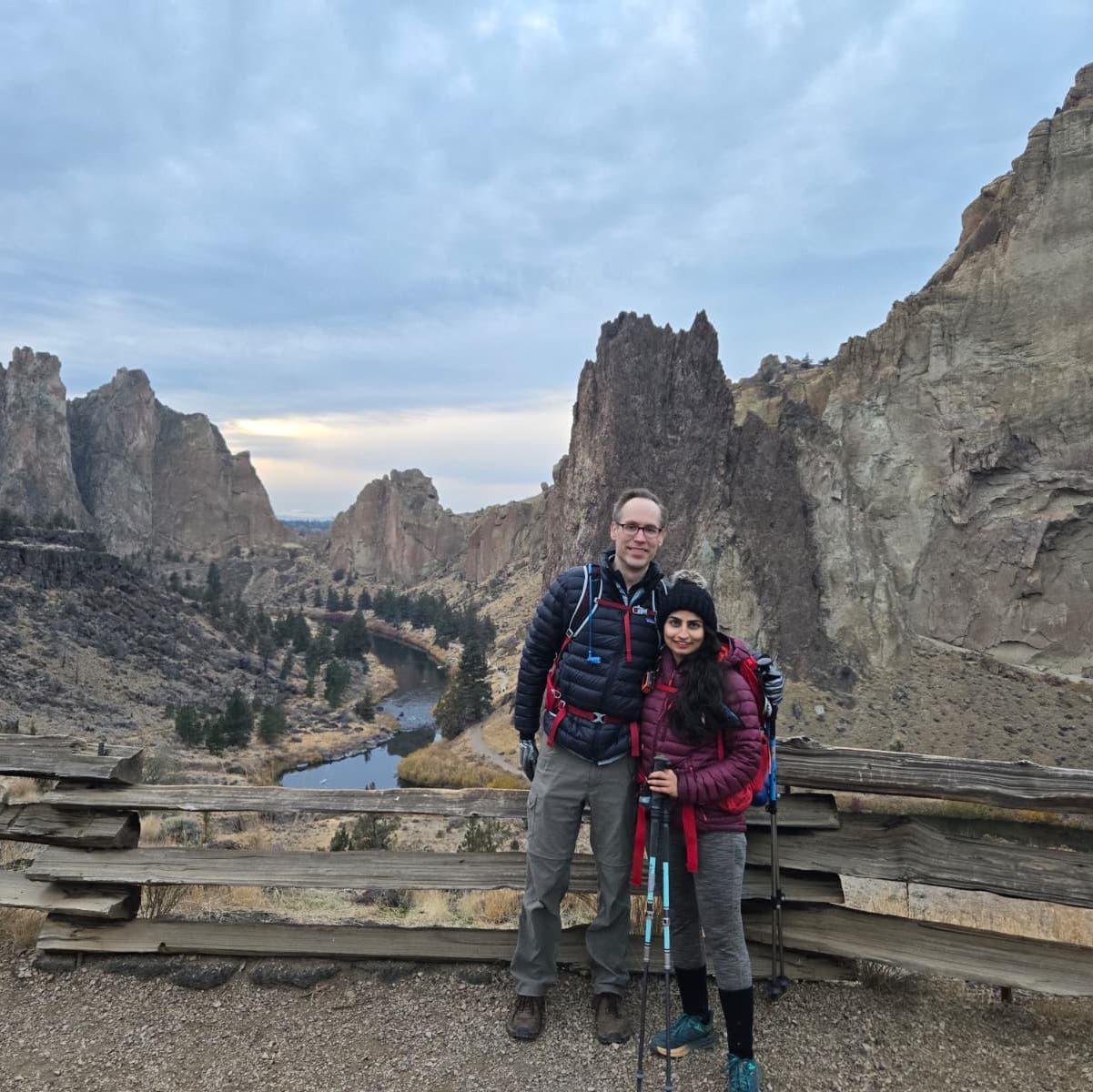 Our first vacation together... day trip to Smith Rock from Bend, Oregon. This is where Troy charmed Aarica into finally getting a hydration reservoir!