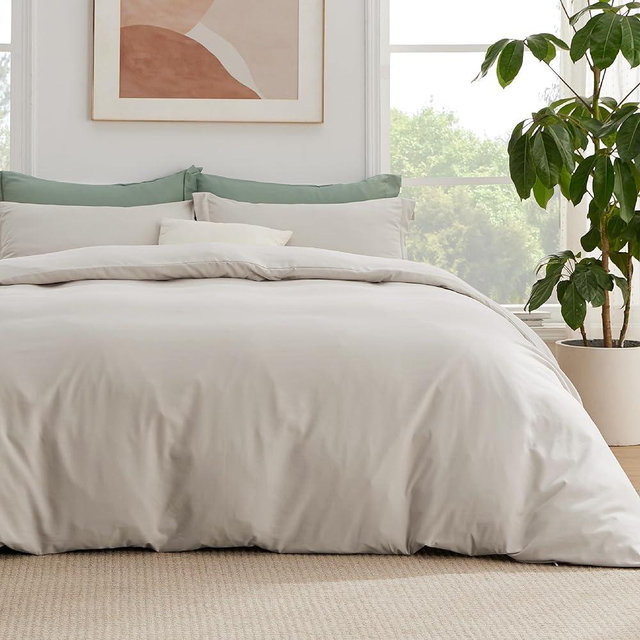 Bedsure Linen Duvet Cover King Size - Soft Double Brushed Duvet Cover and Fitted Sheet Set, 4 Pieces, includes 1 Duvet Cover, 1 Fitted Sheet, 2 Pillow Shams, NO Comforter
