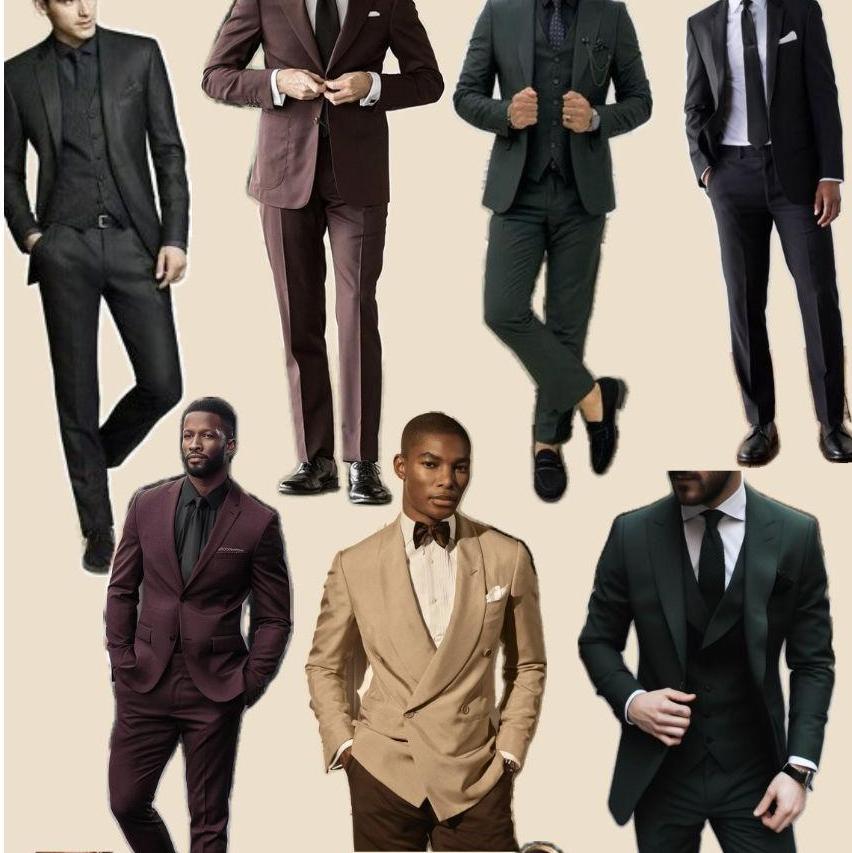 Men, please refrain from wearing jeans! Tuxes and suits are encouraged, following this darker color palette. White shirts are okay!