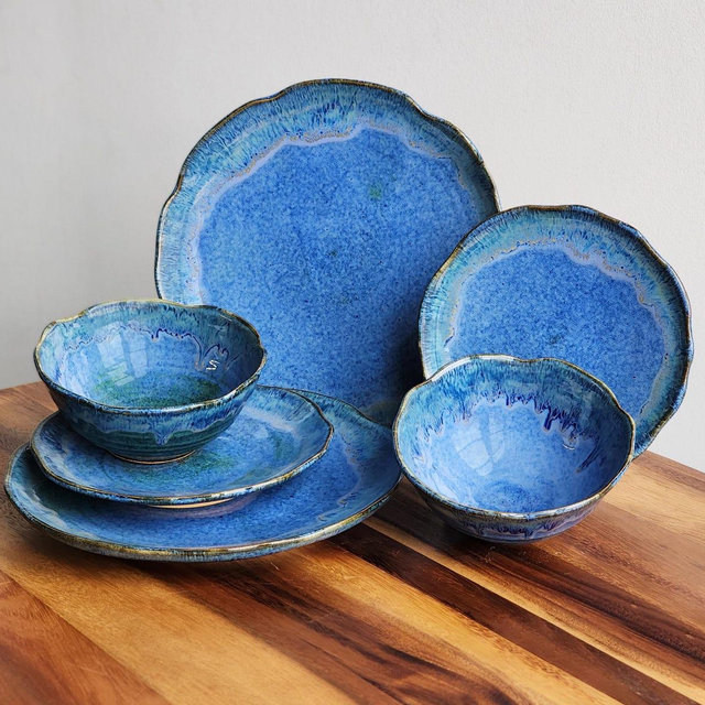 Build Your Own Dinnerware Set Dock 6 Pottery Handmade Ceramic Wavy Edge Style