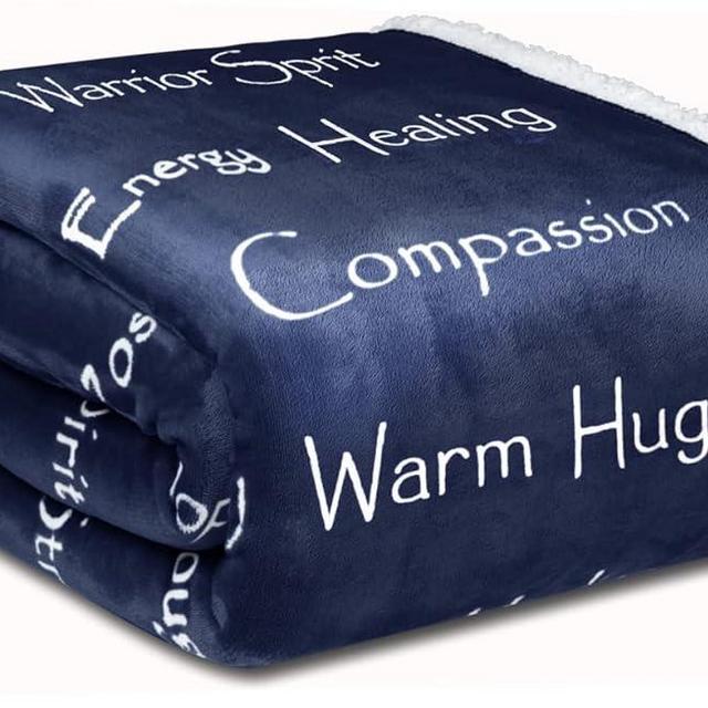 WOLF CREEK BLANKET, Compassion Blanket - Strength Courage Super Soft Warm Hugs, Get Well Gift Blanket Healing Thoughts Positive Energy Love & Hope & Fluffy Comfort (50 x 65 Navy Blue)