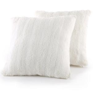 Set of 2 Decorative Throw Pillows - Reversible Faux Fur to Microplush Accent Pillows by Cheer Collection - 18" x 18" - White