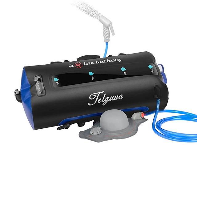 Telguua Camping Shower,Portable Pressure Solar Camp Shower Bag 5.4 Gallons/20L with Foot Pump Outdoor Shower for Beach Swim Travel Hiking