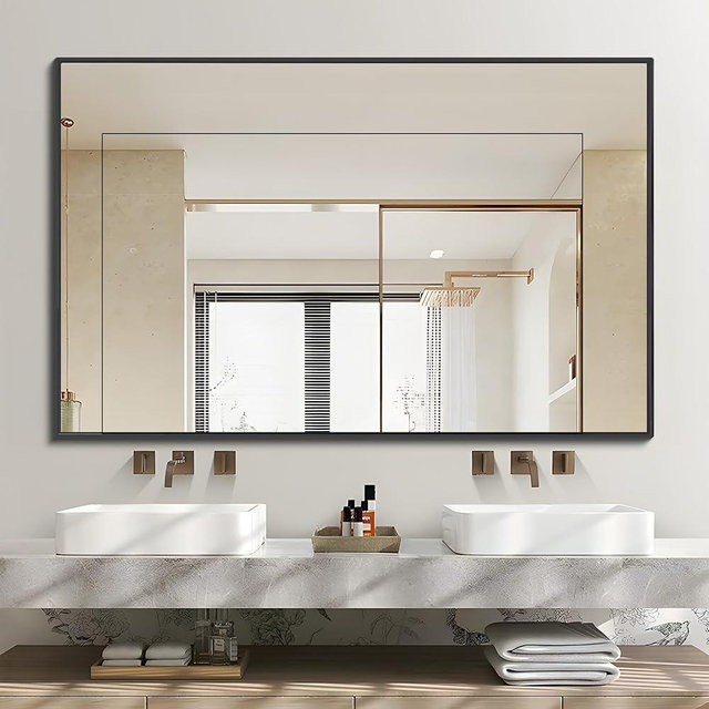 DESBING Black Bathroom Mirror for Wall, 30x40 Inch Rectangle Mirrors with Metal Frame, Modern Vanity Wall Mirror Decor for Entryway Hangs, Bathroom, Living Room Horizontal or Vertical