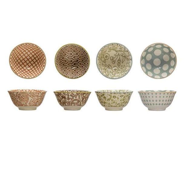 Stoneware Pinch Pot w/ Pattern, Multi Color, 4 Styles