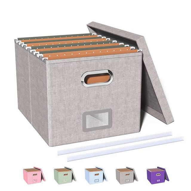 Oterri File Organizer Box, Filing Box with Lid,File Box for Letter/Legal File Folder Storage, Portable Hanging File Box for Office/Decor/Home,1 Pack, Gray-Box only