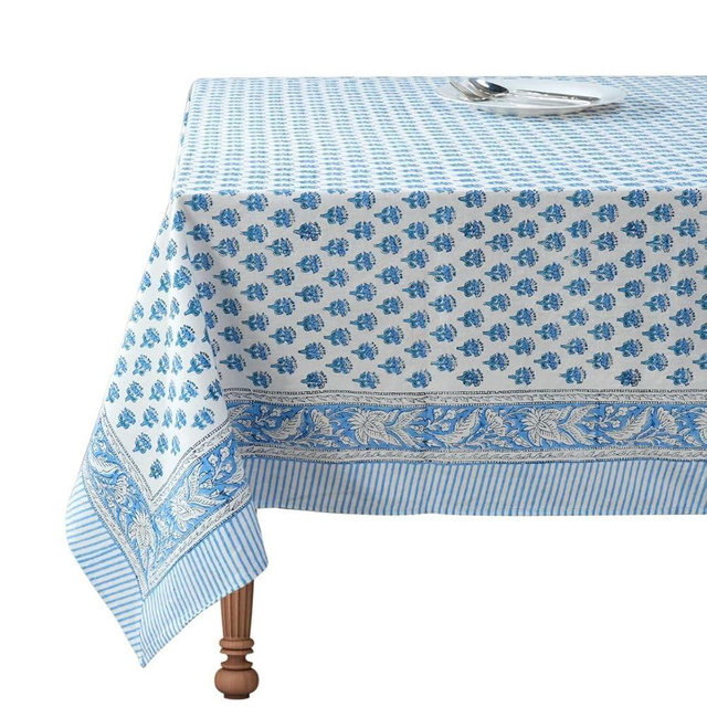 CPC Tablecloth 100% Cotton 60"x60" Indian Block Print Square Table Cover, Table Cloth for Weddings, Dining, Parties Tablecloth- Apatite Blue