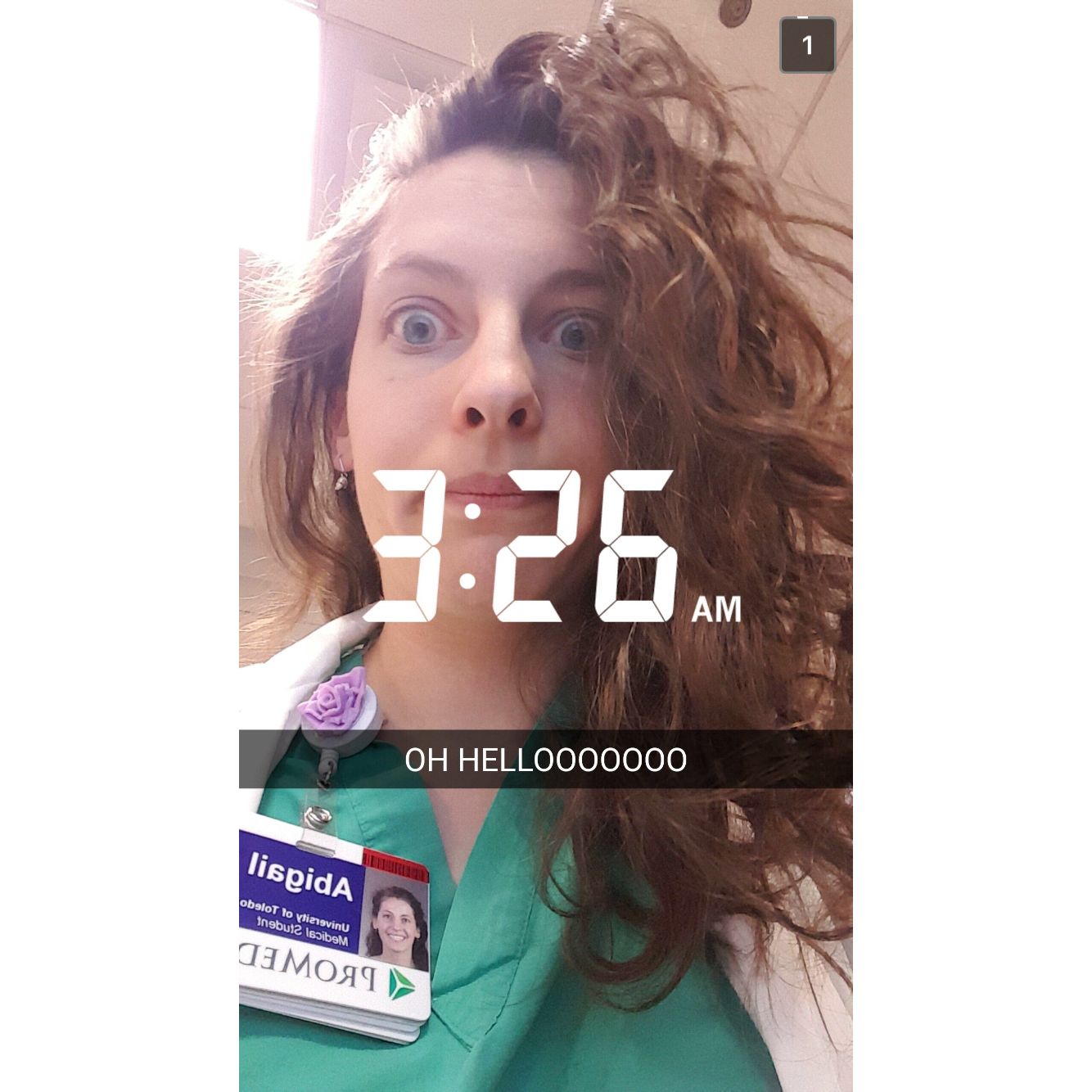 Year 1 - Abby working an overnight shift as a medical student, need I say more...
