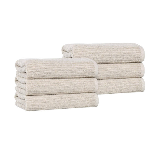 Viscose Cotton Blend Medium Weight Soft Textured Ribbed Hand Towels, Set of 6, Beige - Blue Nile Mills