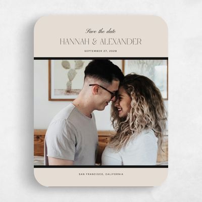 Beige Rounded Wedding Save the Date - Jet Photo