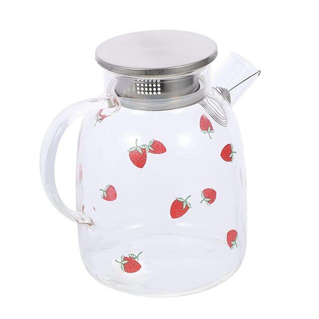 YARNOW 1pc Strawberry Cold Brew Teapot Glass Jugs with Lids Large Mugs for Coffee Large Glass Measuring Cup Beer Pitchers Glass Drink Pitcher Plastic Measuring Pitcher Glass Teapot Drinks
