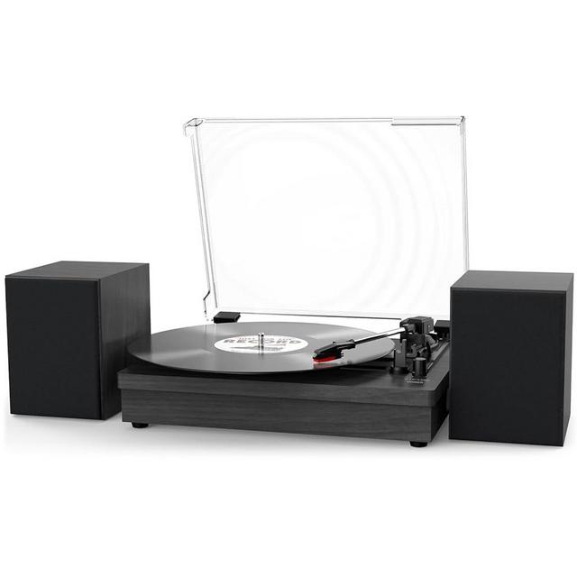 Record Player with Dual Stereo Speakers, Vinyl Record Player with 3 Speed Support Wireless Connection RCA Output Aux in USB Vintage Design Turntable Black