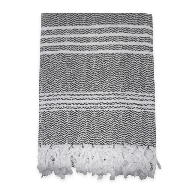 Traditional Turkish Cotton Pestemal Bath Sheet in Grey/White