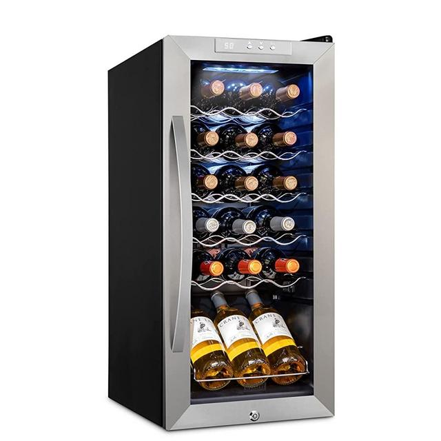 Schmécké 18 Bottle Compressor Wine Cooler Refrigerator w/Lock - Large Freestanding Wine Cellar For Red, White, Champagne or Sparkling Wine - 41f-64f Digital Temperature Control Fridge Stainless Steel