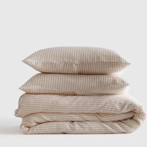 European Linen Duvet Cover Set - Natural Stripe