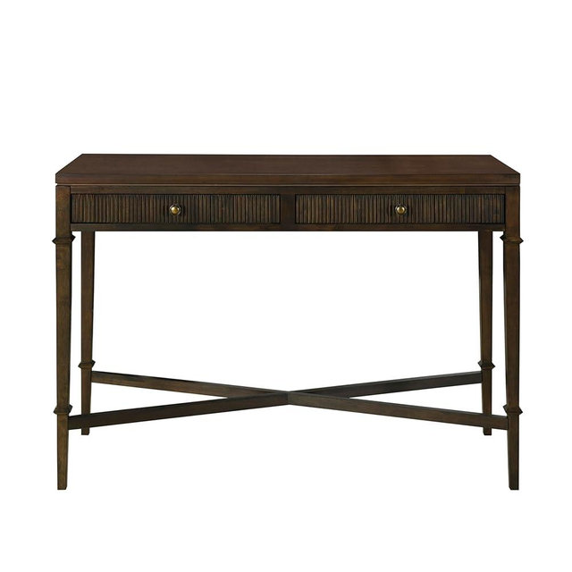 Martha Stewart Kena Hall Console Entryway with Storage Fluted Drawers, Solid Wood Legs Cottage Inspired Sofa Table, Antique Brass Knobs, Coastal Living Room Furniture, 47.5" Wide, Brown